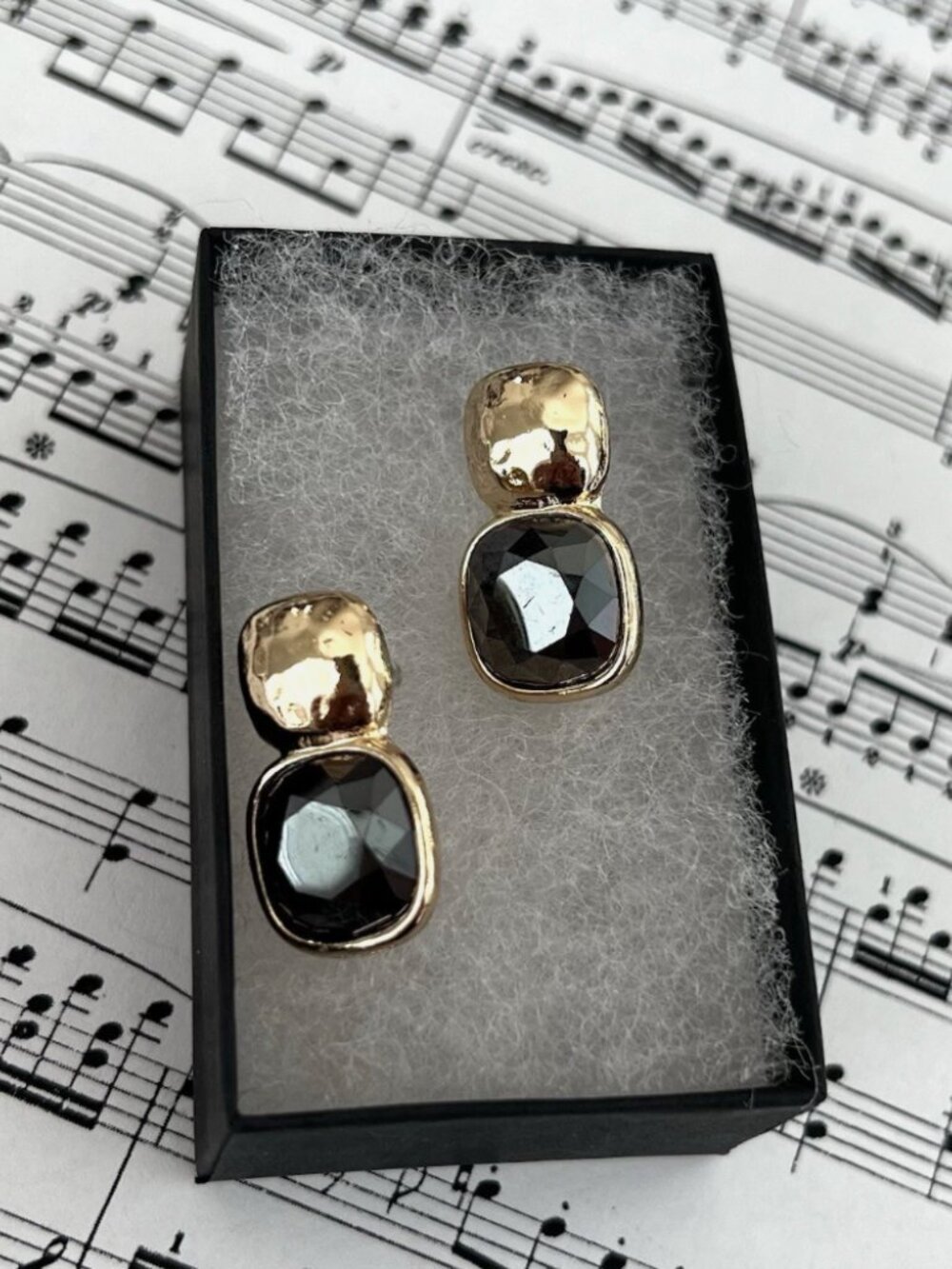 Gold Tone Smoky Crystal Stud Earrings Retro Geometric Square Statement Earrings